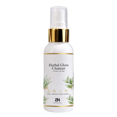 Herbal Glow Cleanser bottle with gold cap on a white background