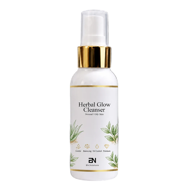Herbal Glow Cleanser bottle with gold cap on a white background